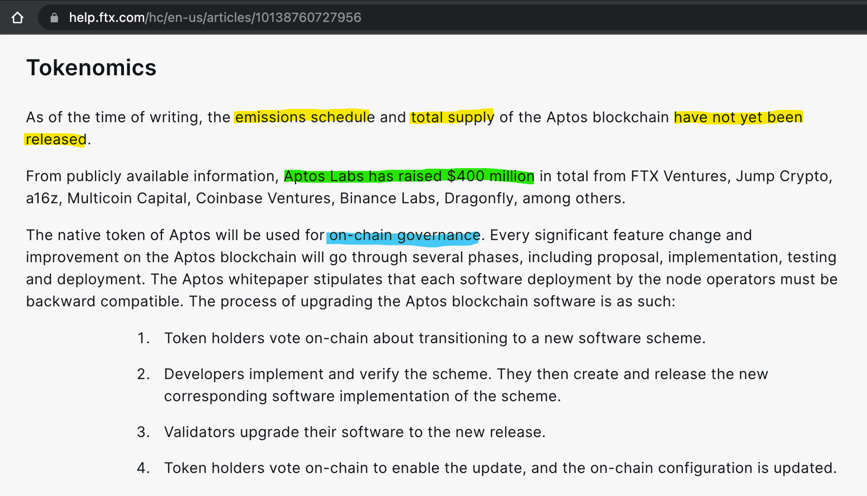 FTX cũng không biết tokenomic của Aptos trong khi họ là nhà đầu tư từ sớm